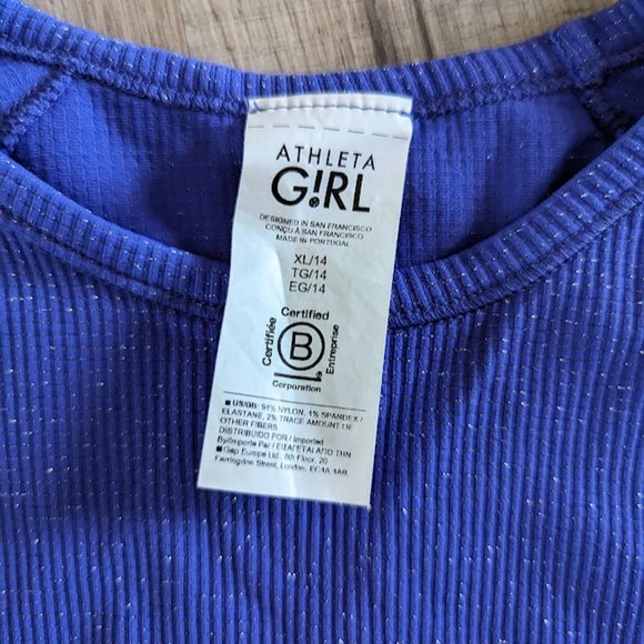 Athleta Girl Power Up Seamless Long Sleeve Blue Shimmer Active Top, XL (14) - Picture 2 of 2
